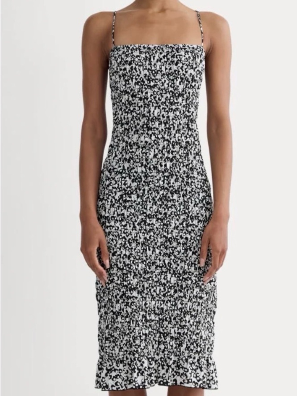 Everlane Black & White Smocked Column Dress